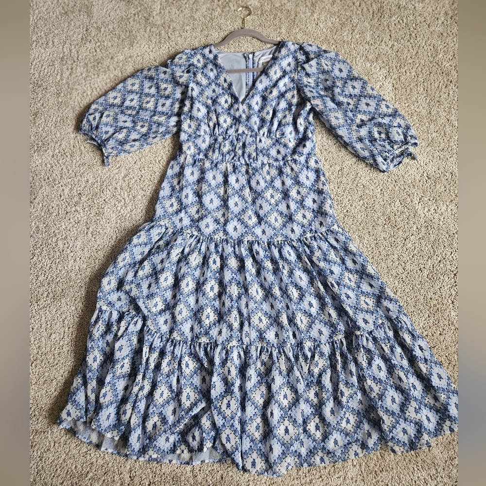 Calvin Klein Blue and White Patterned Maxi Dress